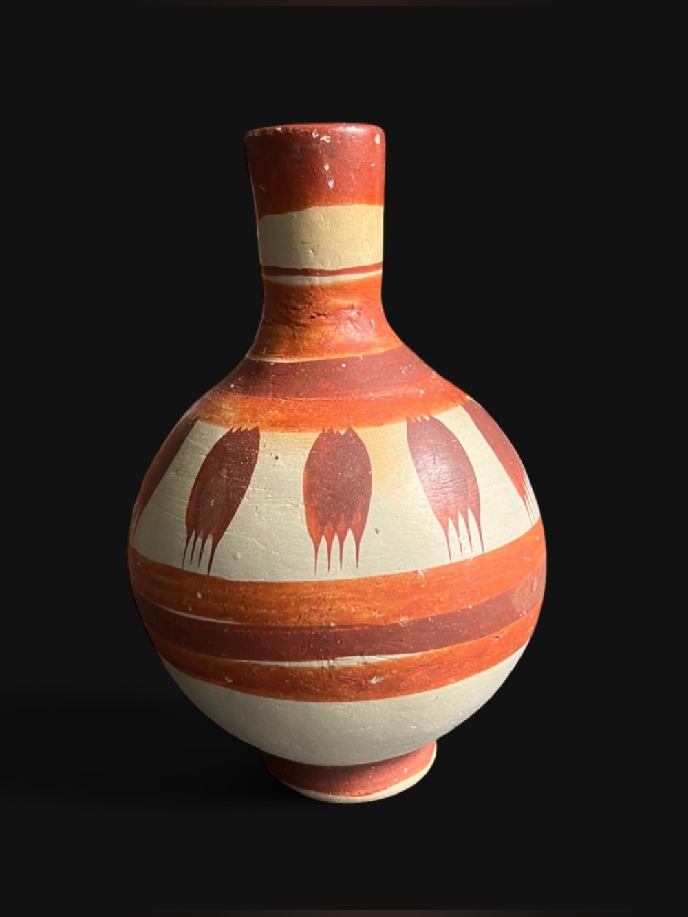 Vintage Tonala Mexican terracotta Water Jug, Hand Painted 9.5” tall